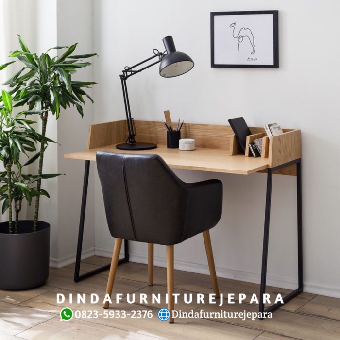 MEJA KERJA MINIMALIS INDUSTRIAL - MEJA BELAJAR KAKI BESI - MEJA KERJA