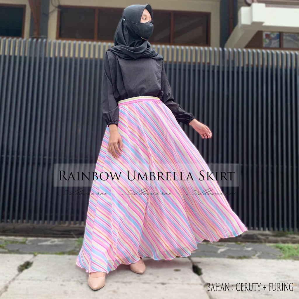 Rok Panjang Wanita Payung Muslimah Zafira  Rainbow Umbrella Skirt Griyaraditya Almira