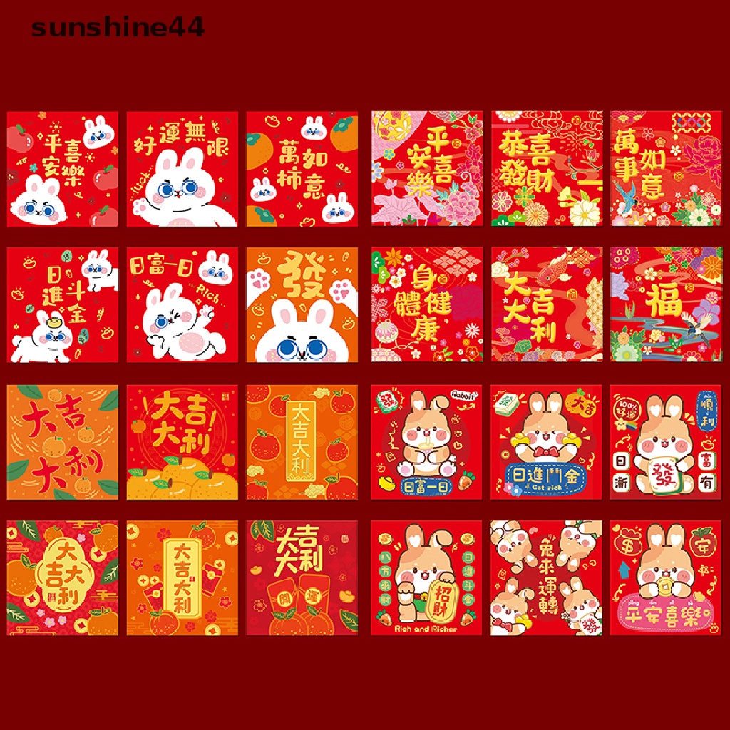 Sunshine 6Pcs Amplop Angpao Tahun Baru Cina / Imlek Warna Merah Motif Kelinci 2023