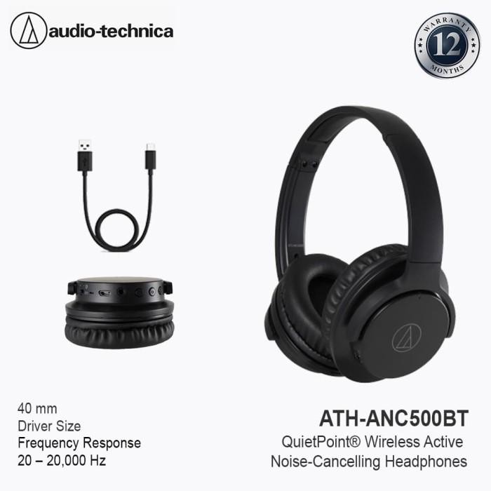 Audio Technica ATH-ANC500BT Headphone Bluetooth - Active Noise Cancelling