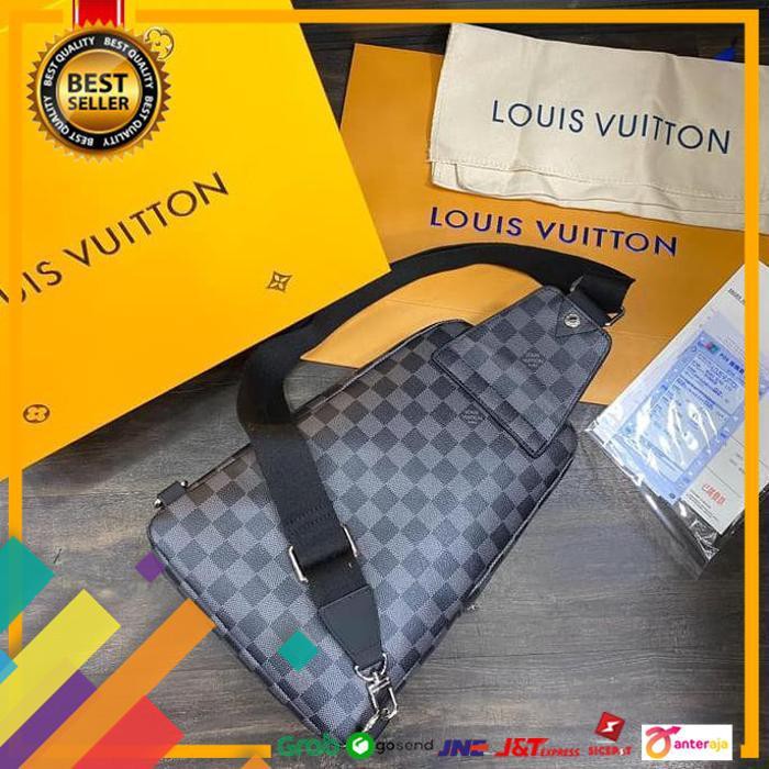 NEW.. TAS SELEMPANG PRIA SLING BAG BODY BAG LV DAMIER HITAM PREMIUM ..TERBARU