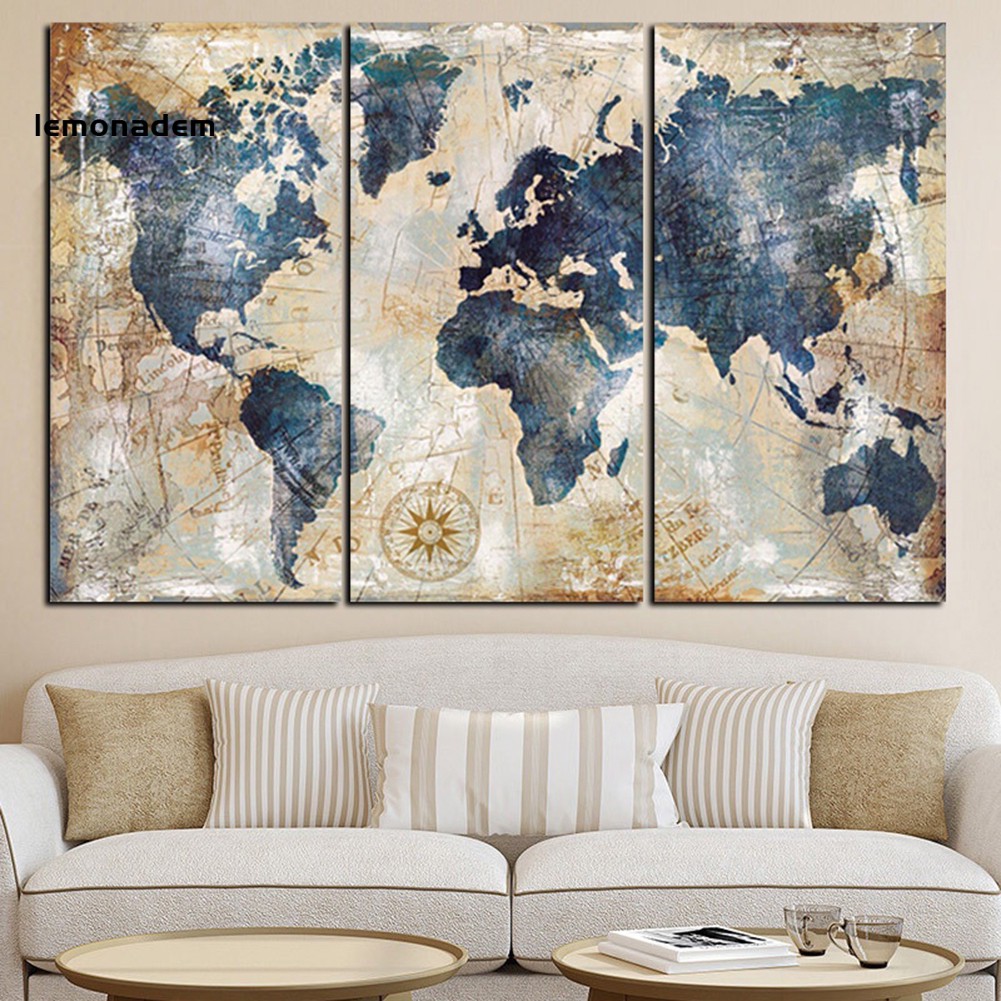 3Pcs Set World Map Wall Art Paintings No Frame Home Living Room Decoration Gift Shopee Indonesia