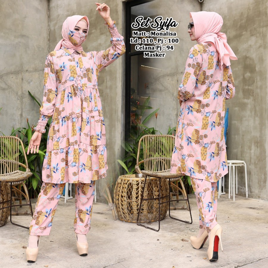 ST Baju Tunik Setelan Wanita Muslim Dewasa Busui Jumbo Kekinian Terbaru 2021 Bahan Monalisa LD 110