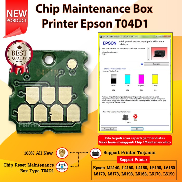 Chip Maintenance Box Epson T04D1 - Resetter Chip Printer L1110 L3100 L5190 L6160 L6170, L6190 M2140