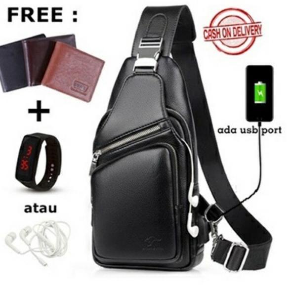 Terbaik Tas Selempang Pria Kulit - Slingbag Pria Trendy dan Tahan Air Gratis Dompet dan Jam Led atau