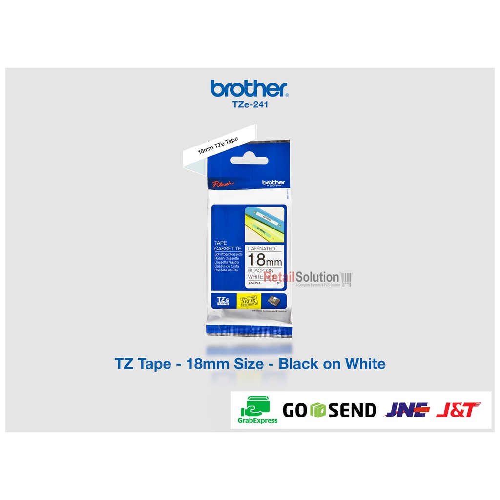 Tape Brother TZe-241 18mm Black On White - Isi 8 Meter