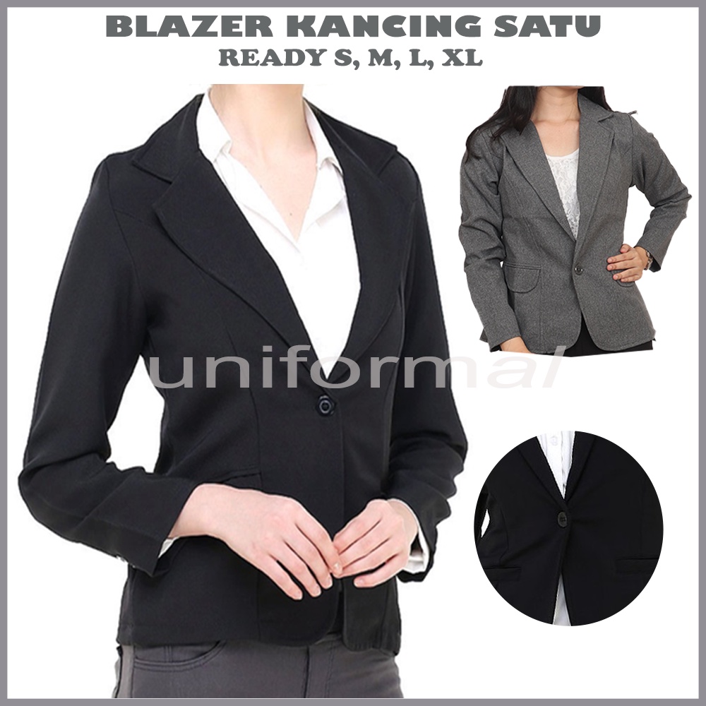 Blazer Formal Wanita, Jas Kantor Cewek HITAM ABU KANCING SATU Bahan Gabardine S - XL blezer Perempuan Kerja Kantoran Korea JUMBO Big size  Blezer Panjang Korea Sekolah Interview Wisuda Perpisahan Slimfit S M L XL XXL 3L 4L 5L Obral Termurah