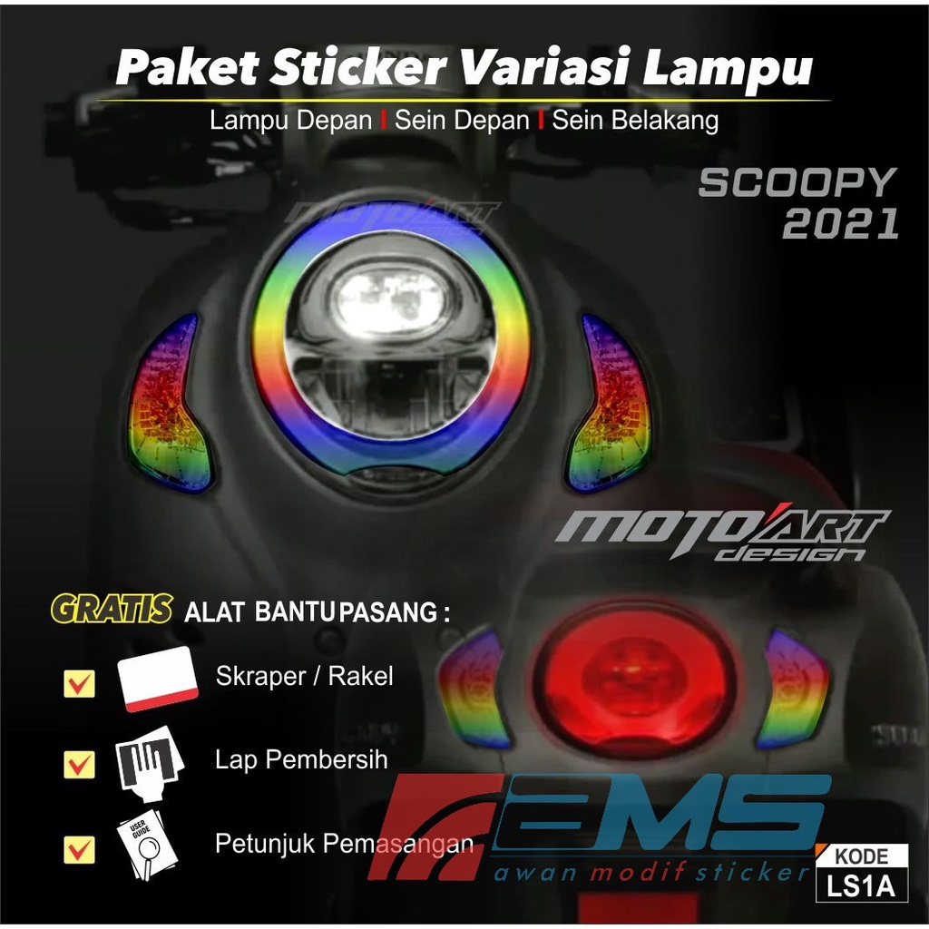 Stiker Lampu SCOOPY warna warni warna pelangi