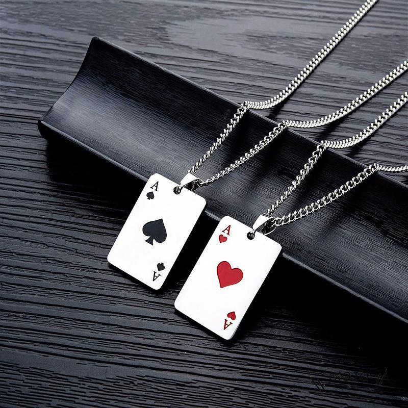 Korea Fashion Poker Kalung Bentuk Hati Kalung Pasangan Wanita Pria Perhiasan Aksesoris - ol