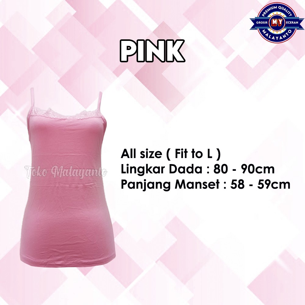 Tanktop Tali Kecil Renda Polos Warna Ukuran All Size Ready Stok!!-Pink