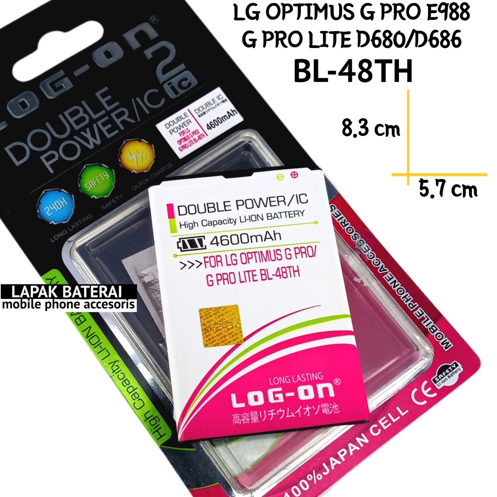LOG ON Baterai LG BL48TH Optimus G Pro E988 | D680 | D686 Baterai Double IC Protection Battery Batre