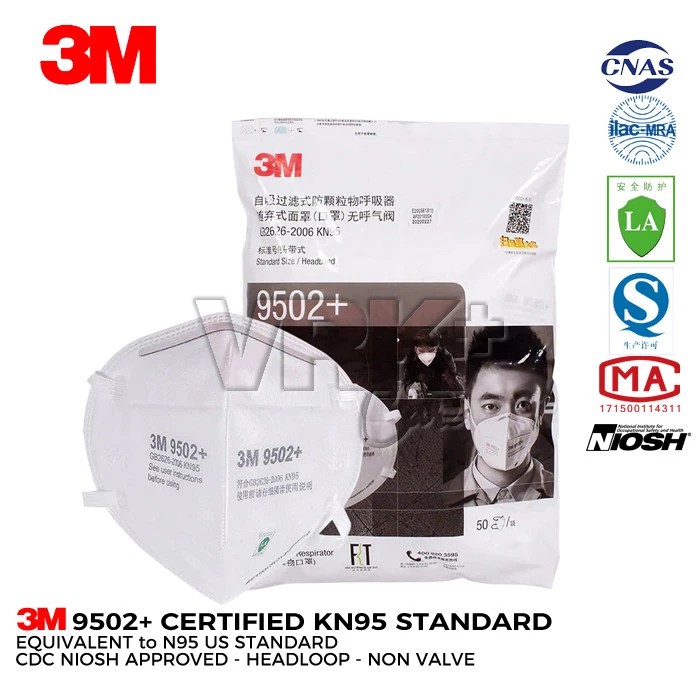 Masker N95 KN95 3M 9502+ Headloop Hijab