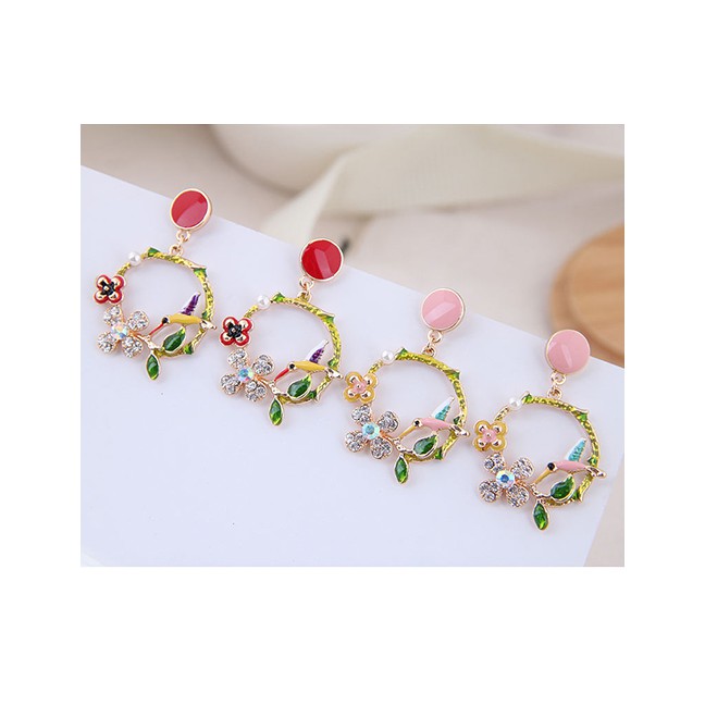 LRC Anting Tusuk Fashion Contrast Color Magenta Earrings A58314