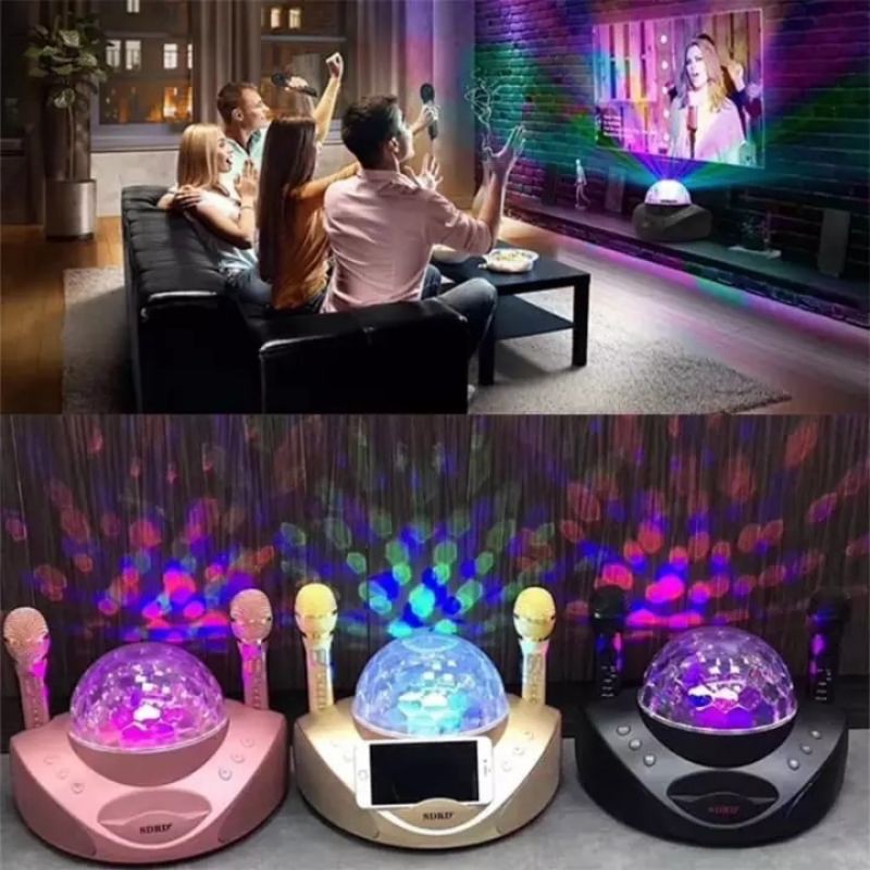 Speaker Bluetooth Portable SDRD SD308 Mic Wireless Karaoke LED SD-308 Lampu Disco + 2 Microphone