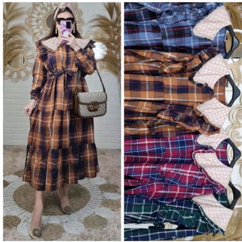 Midi Dress bahan Flanel by Meijiwang