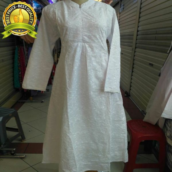 Grosir perlengkapan haji/gamis putih katun paris Simple
