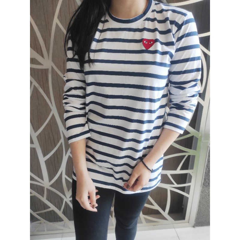 LONGSLEVE CDG PLAY STRIPE 1 Lengan Panjang CDG Garis