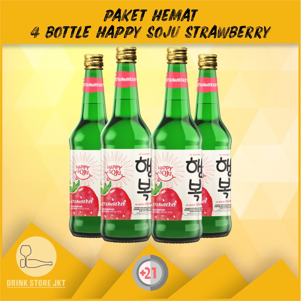 Jual Paket Hemat Happy Soju Strawberry 4 Botol 360 Ml Shopee