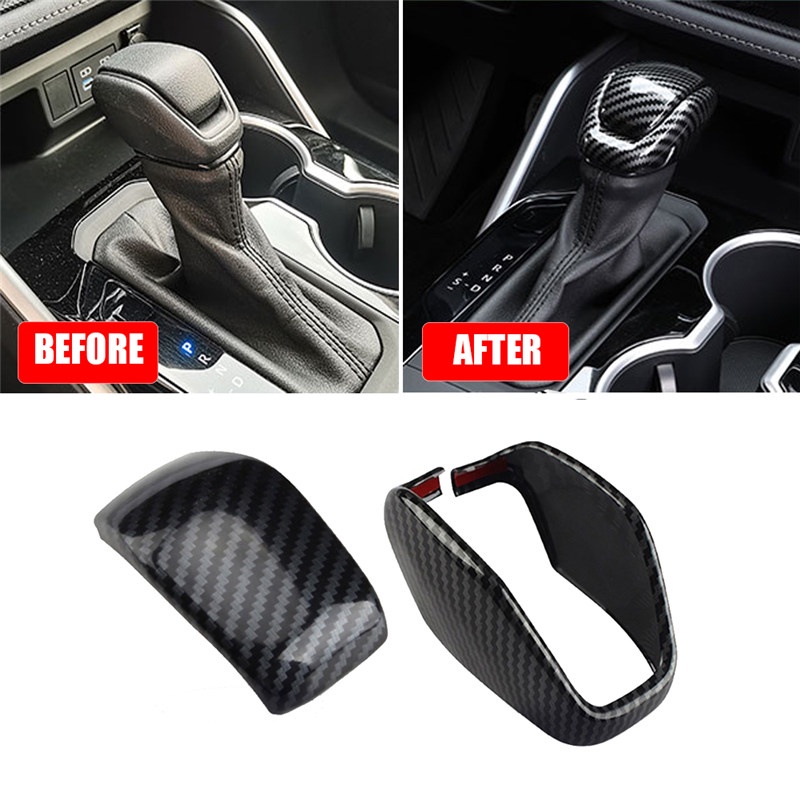 TK 2Pcs Carbon Fiber Gear Shift Knob Cover Sticker Head Trim for Toyota Highlander 2021