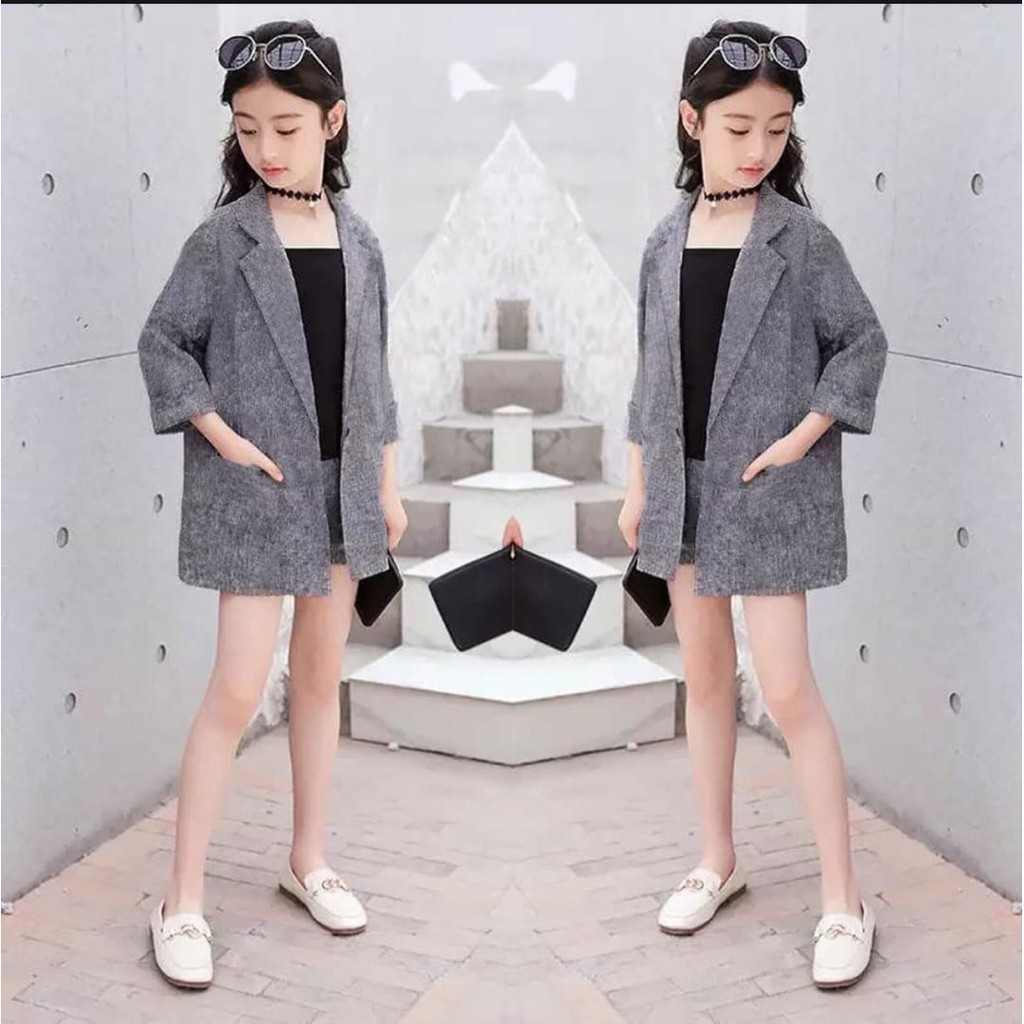 QFS - SETELAN KIDS SUZUKA 3IN1 / PINK / GREY / TERBARU / KOREA/UMUR 4-7 TH/TERLARIS/TERPOPULER/TREND
