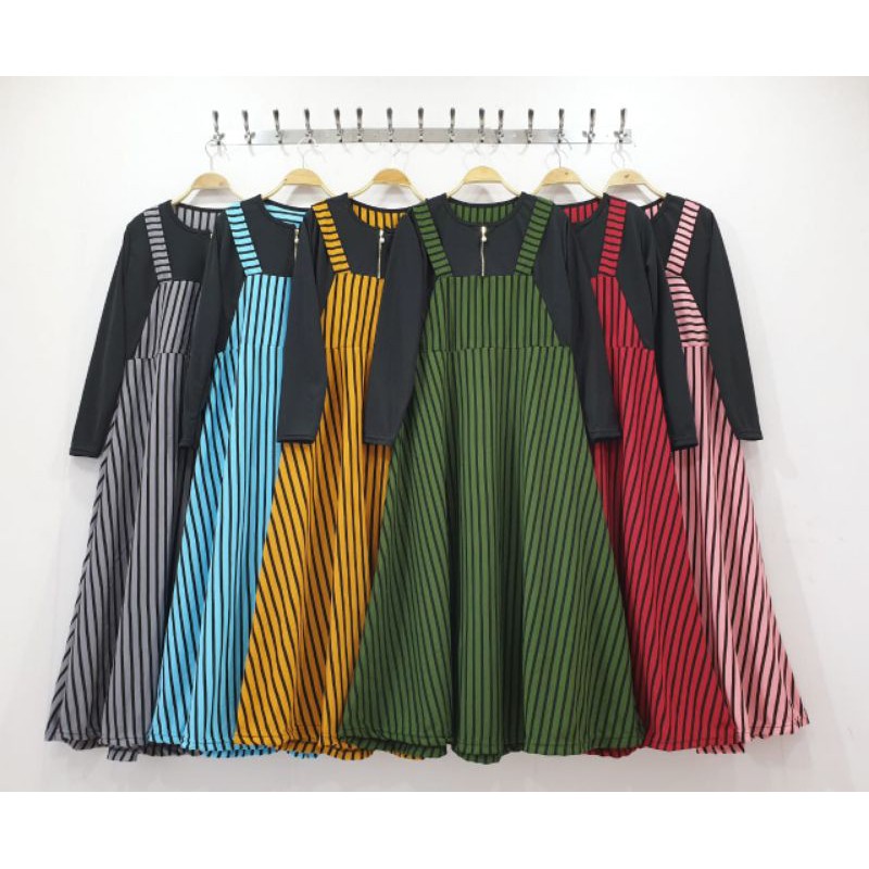 [Fashion Muslim] Gamis OVERALL voxy premium | motif | salur | piramida | daun | bintang