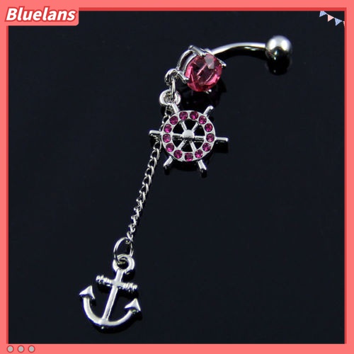 Cincin Tindik Perut Desain Jangkar Roda Aksen Berlian Imitasi Untuk Wanita