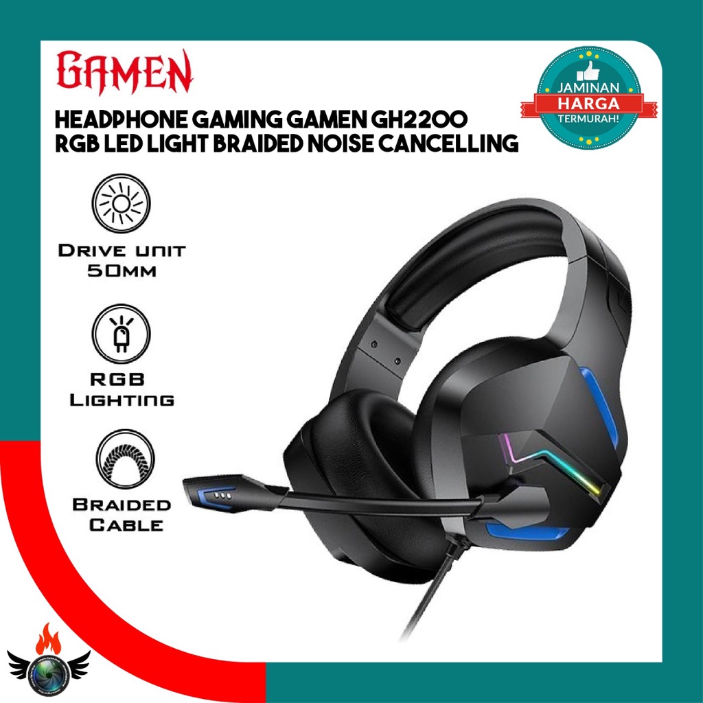 headphone Gaming GAMEN GH2200 RGB LED Light Braided noise cancelling