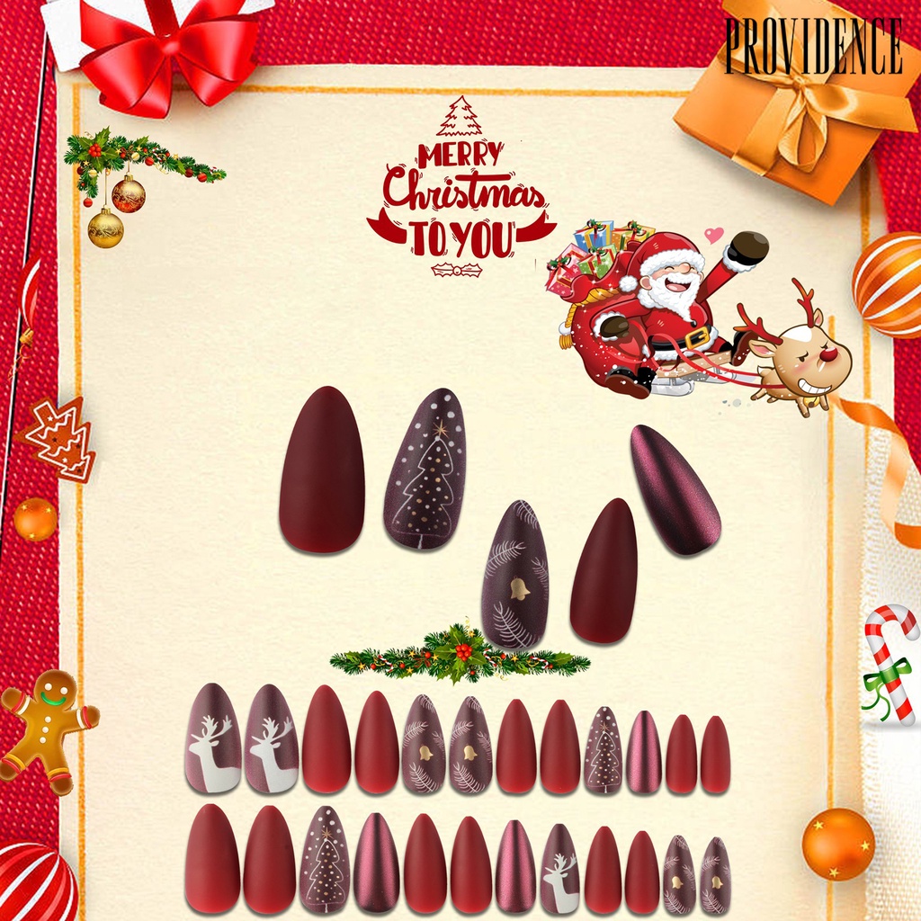 24pcs / Set Kuku Palsu Full Cover Desain Natal Dapat Dilepas Untuk Manicure