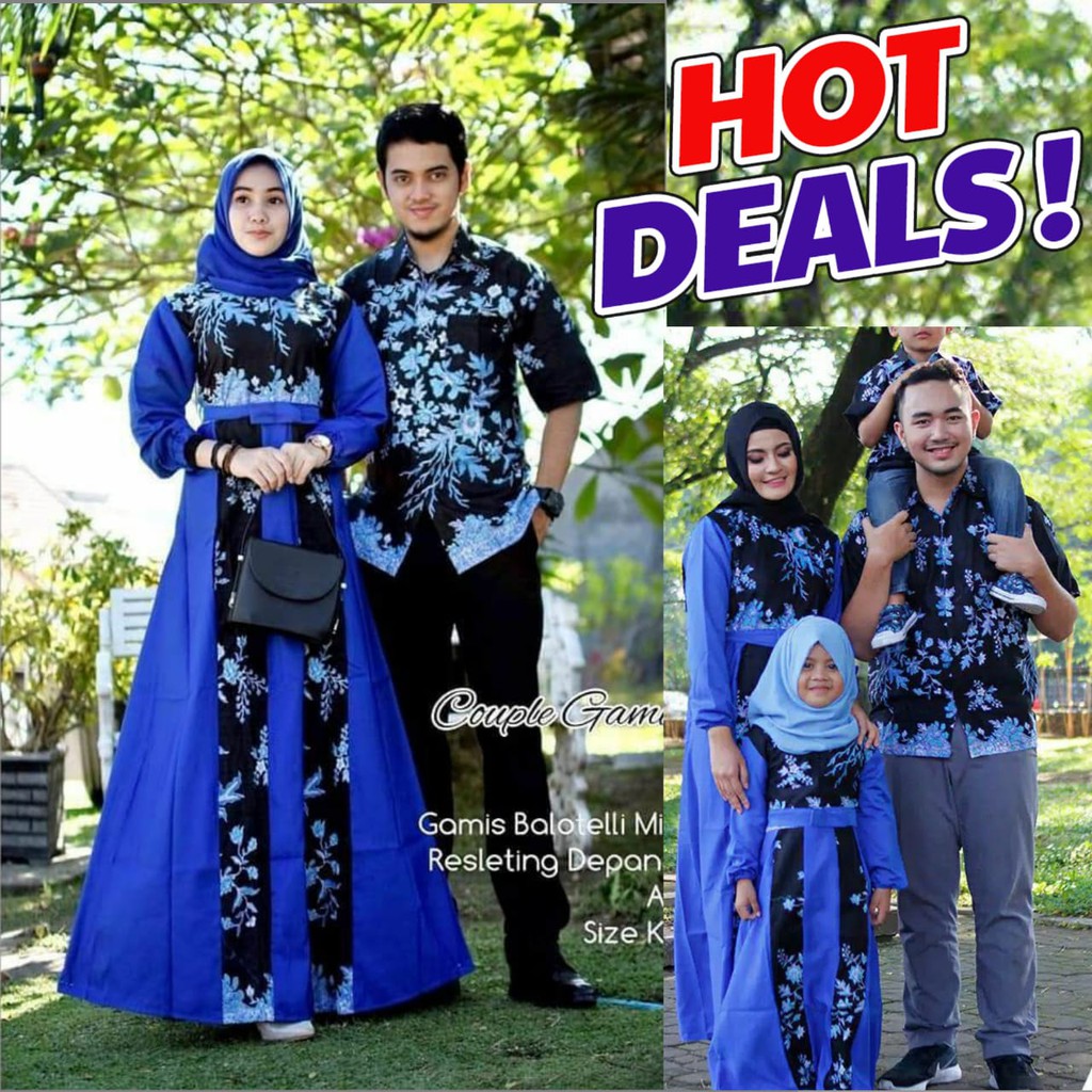 SAROJA BATIK Couple Batik Gamis Balloteli Cibulan Biru