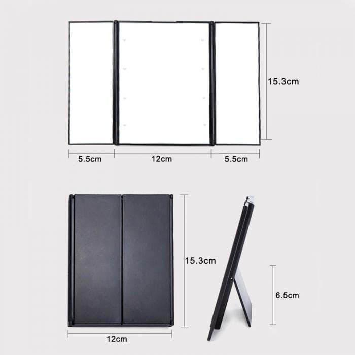 Cermin Makeup Portable Foldable Mirror + LED Light - MR02480 - Black