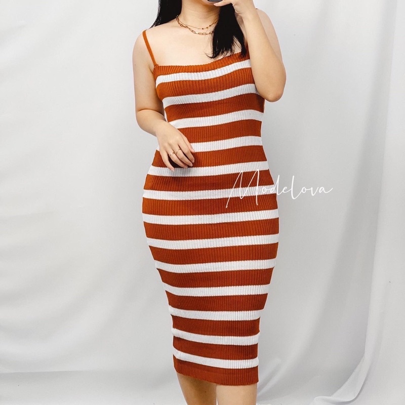 MDLV ~ Dress Singlet Polet Rjaut Dress Bodycon Rajut Fashion Wanita