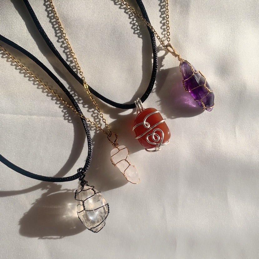 Natural Wire Wrapped Crystal / Gemstone Necklace [Kalung Batu Alam]