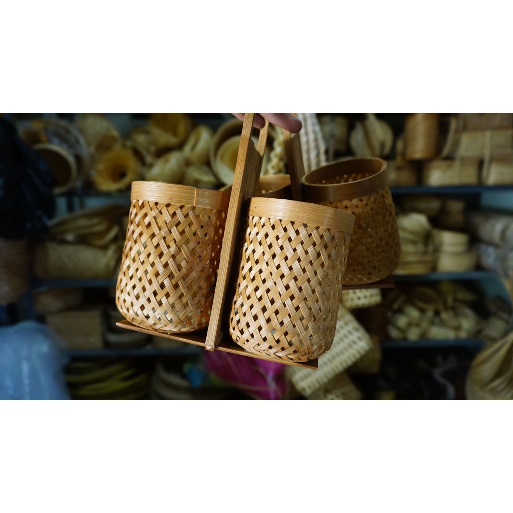 TERMPAT SENDOK DAN GARPU  ANYAMAN BAMBU - COVER POT GANTUNG BAMBU