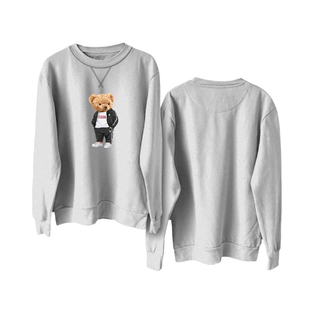BRIGO Basic Sweatshirt Sporty Beruang II Sweater Crewneck BRIGO Sablon DTF Fleece Cotton M-XXL (Pria &amp; Wanita) Free stiker&amp;Gantungan Kunci