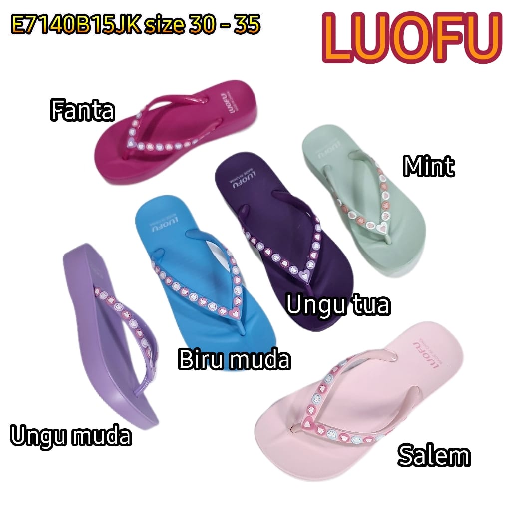 LUOFU ORIGINAL jelly sandal karet empuk murah anak cewek sendal jepit import E7140B15JK