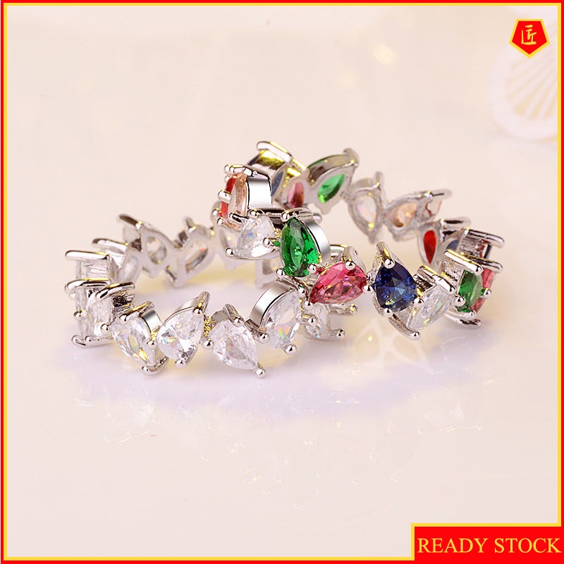 [Ready Stock]Women's Full Diamond Exquisite Luxury Colored Gems Ring