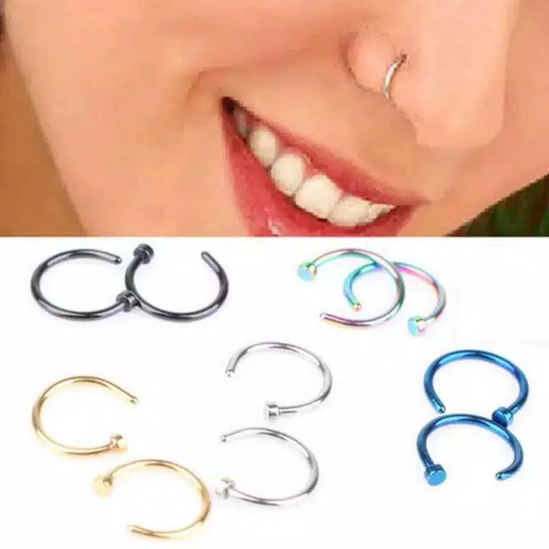 1Pc anting Hidung Bulat Kecil Bahan Stainless steel Tipis Pria wanita TERMURAH