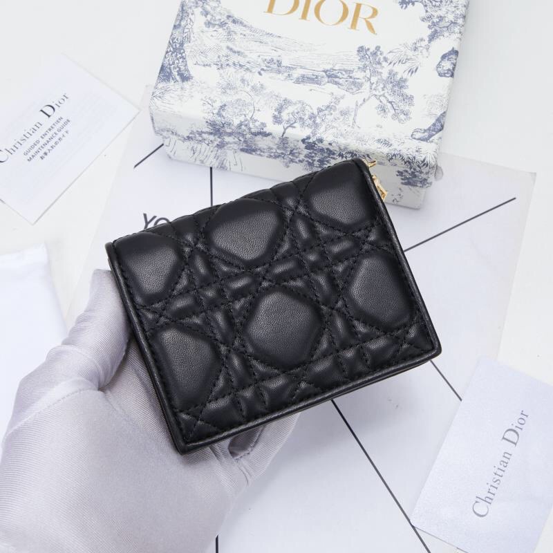premium CD dompet lady flap card holder black lambskin wallet