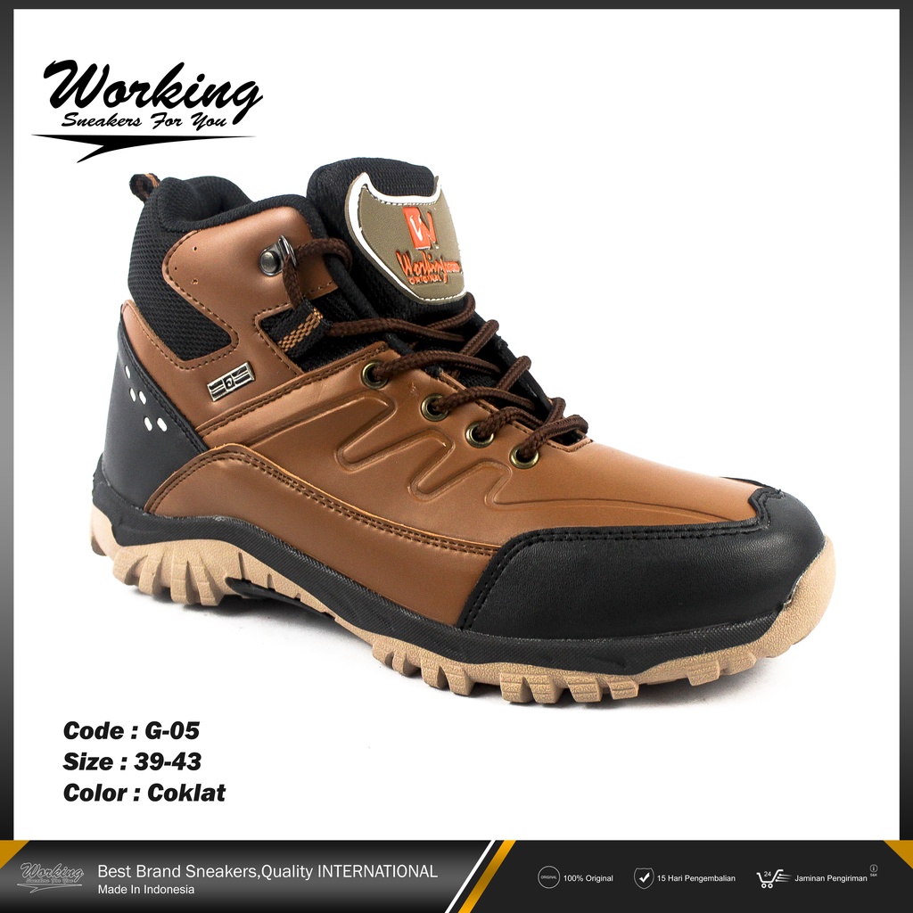 Sepatu Safety Boot Working G-05 // Sepatu Kerja Lapangan Proyek // Sepatu Pria Keren // Sepatu Kulit Pria Hiking 100% Realpict Bisa COD