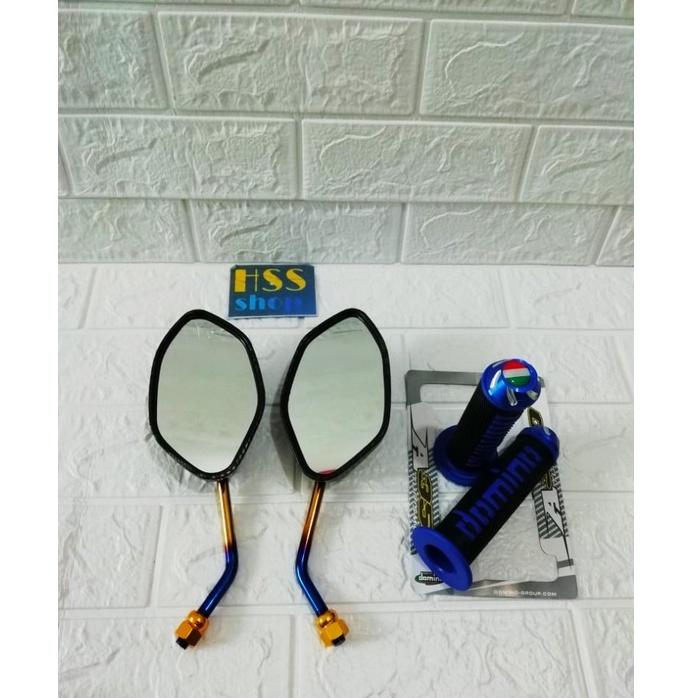 Spion Pendek Tangkai Twotone Motif Carbon + Handgrip Jalu Cnc = Beat, Spacy, PCX, ADV. Vario 150, So