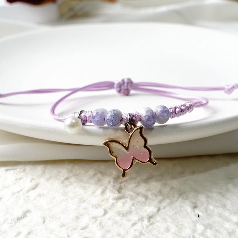[Big Sale]1 Pcs Gelang Wanita Korea Gelang Couple Sahabat Manik Tali  Braided Bracelet/Friendship Adjustable Fashion Aksesoris-Kupu-kupu