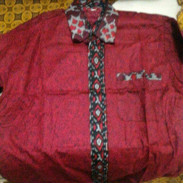 Kemeja Hem Batik Pria Mega Merah Ekslusive||trand Batik Fashion Pekalongan