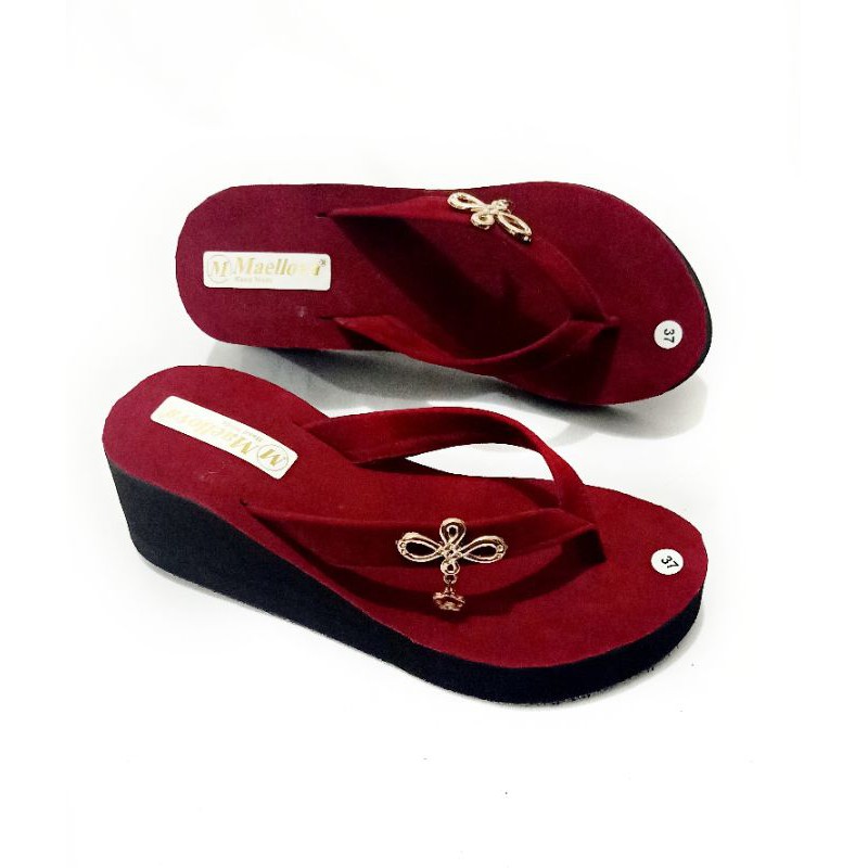 SANDAL WEDGES SPON BELUDRU CANTIK MARIA - SANDAL JAPIT SPON - SANDAL JAPIT WANITA (PRADA BROS)