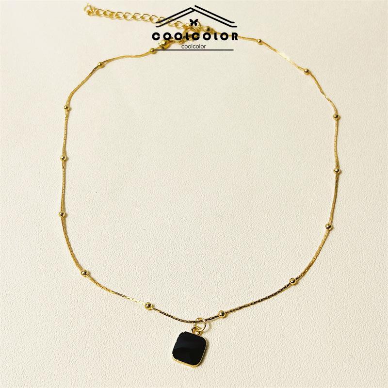 COD Kalung Wanita  High-end Geometris Persegi Liontin Drop Minyak  Fashion Kepribadian Desain Niche- cl