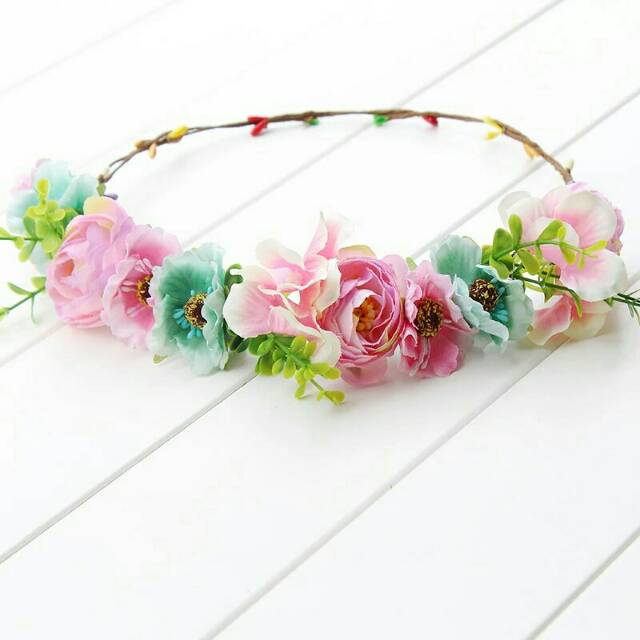 Pink green boho flower crown