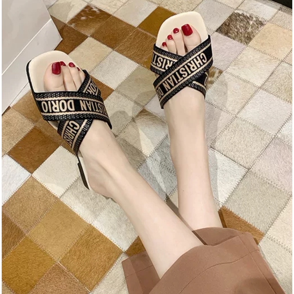 SS2232 sandal wanita import murah sendal slop selop terbaru flip flop kekinian