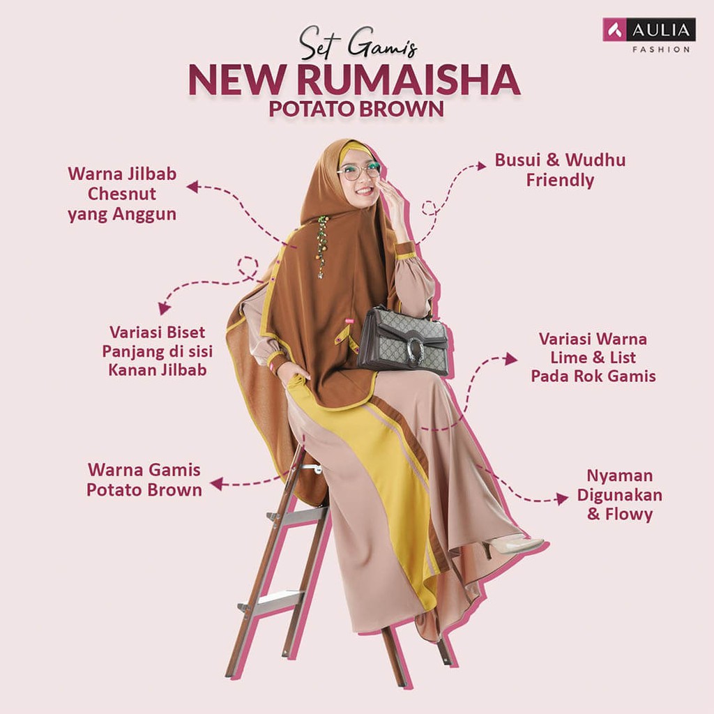 Gamis Aulia Fashion Set New Rumaisha Potato Brown Bahan Zizeza Crepe