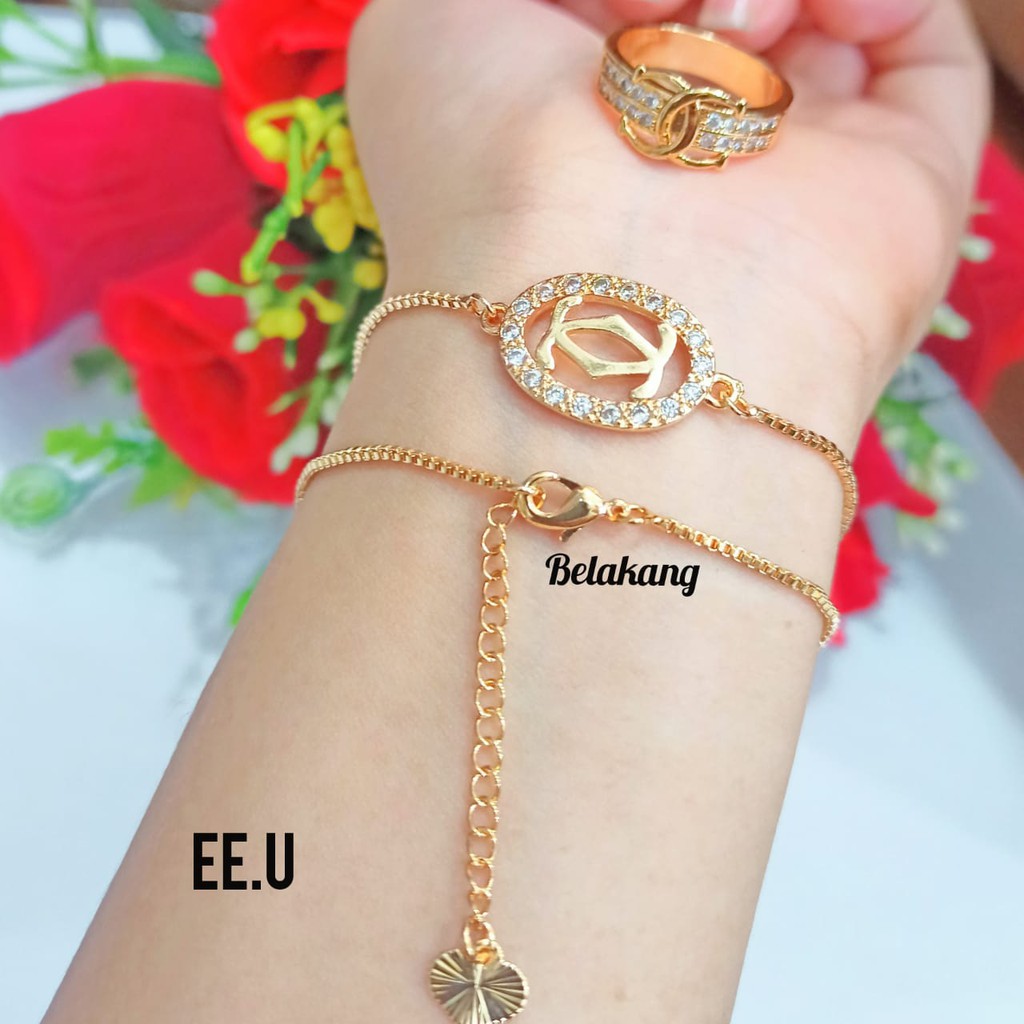 Gelang Tangan Itali free cincin Permata Zircon Gold Perhiasan Wanita