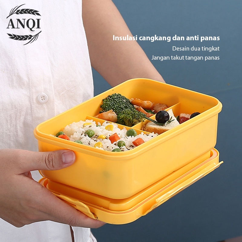 ANQI 1888/Lunch Box/Bento mika 3 sekat/Kotak Makan Transparant /Tempat makanan/VS-55