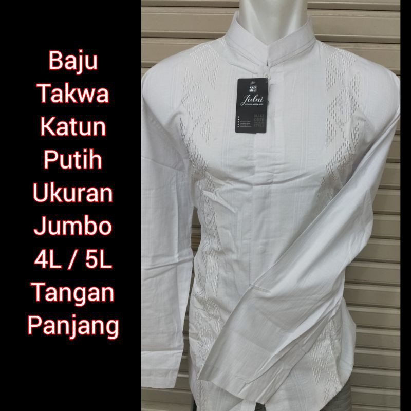 Baju Koko Takwa Merk JIDNI Putih Jumbo XXXL XXXXL Bahan Katun Dingin